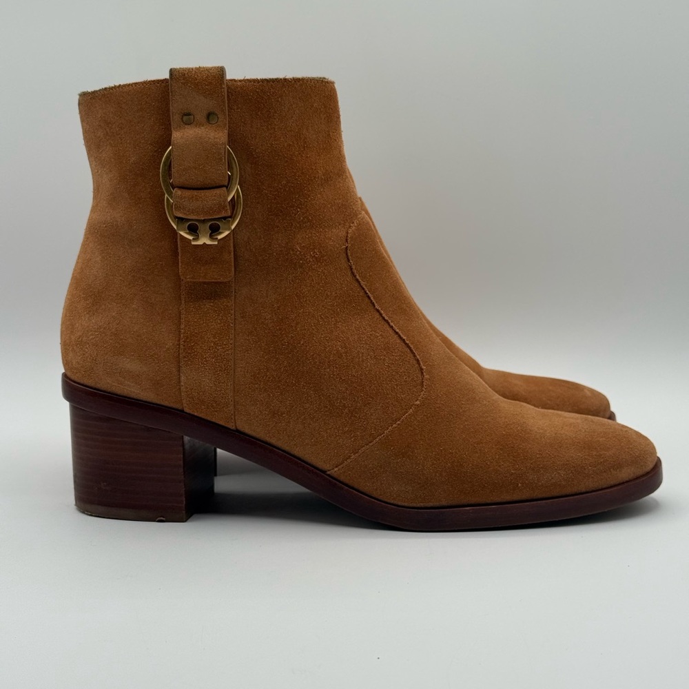 Tory Burch Marsden Tan Suede Booties | Classic Ankle Boots with Block Heel SZ 10 - Picture 6 of 16